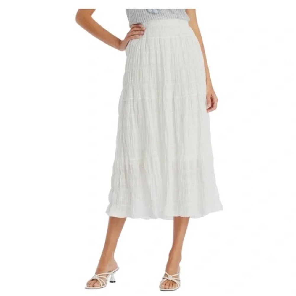 Max Studio White Textured Cotton Midi Skirt - Size Large - Picture 7 of 8